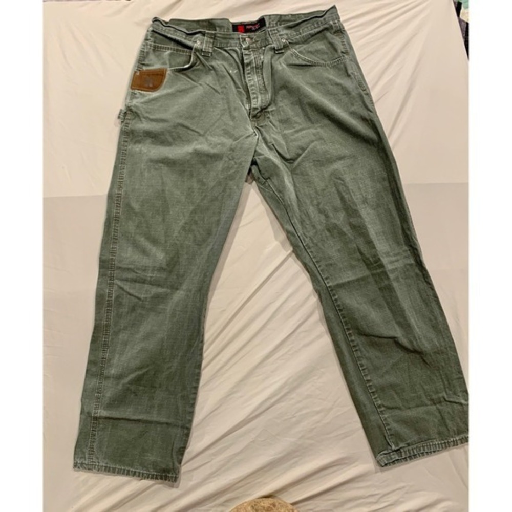 Wrangler Riggs Workwear Pants 38x32 Green Utility‎ Carpenter Heavy Duty Canvas